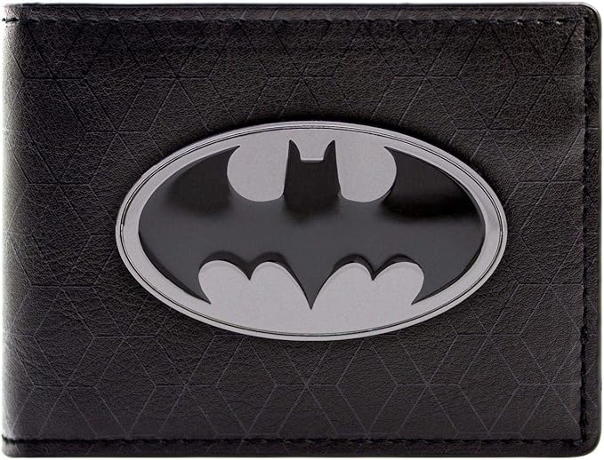 酷炫 dc 蝙蝠侠银色蝙蝠符号徽章双折钱包, 黑色, 双折